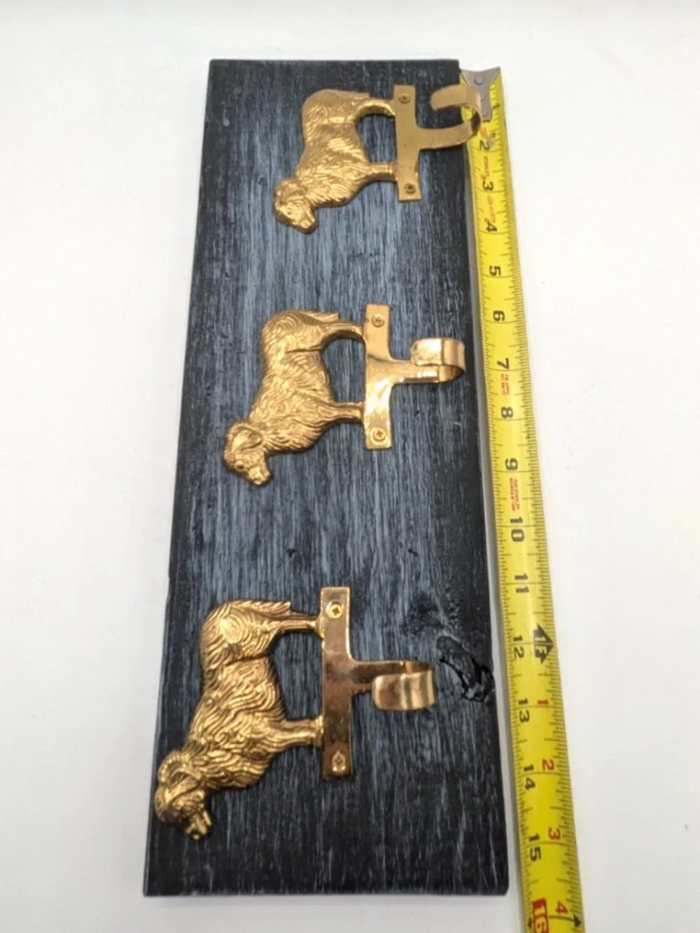Hand Crafted Hat Key Coat Rack 3 Brass Sheep Ram Aries Hooks Wall Mount 15